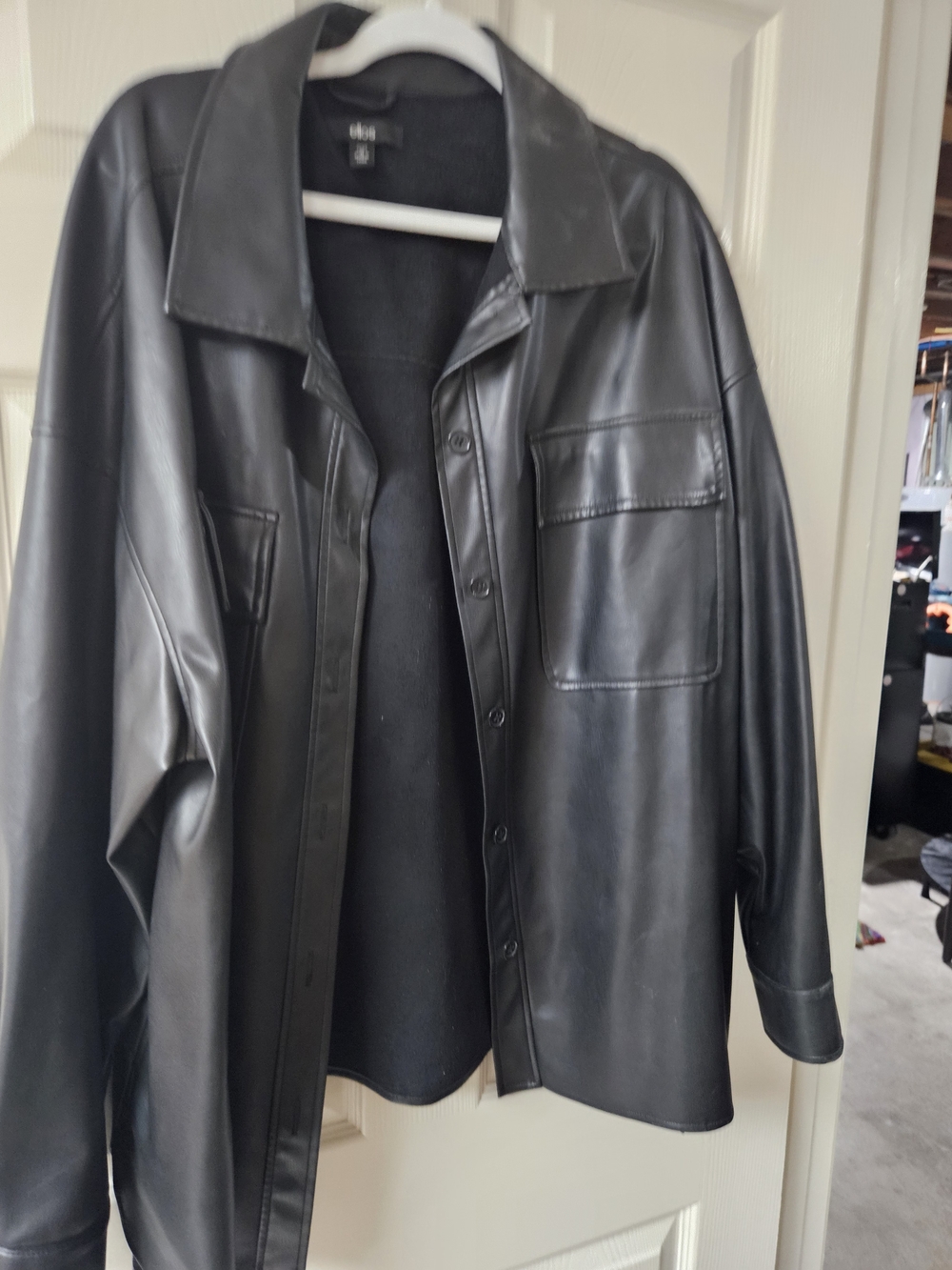 ellos Black Faux Leather Shacket Jacket